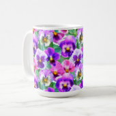 Farbenfrohe Violetten Pansy Blume Muster Kaffeetasse (Vorderseite Links)