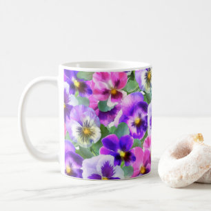 Farbenfrohe Violetten Pansy Blume Muster Kaffeetasse