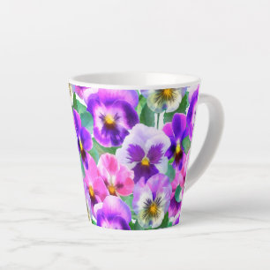 Farbenfrohe Violetten Pansy Blume Muster Milchtasse