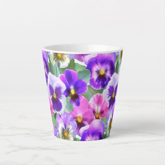 Farbenfrohe Violetten Pansy Blume Muster Milchtasse (Vorderseite)