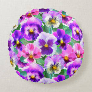 Farbenfrohe Violetten Pansy Blume Muster Rundes Kissen