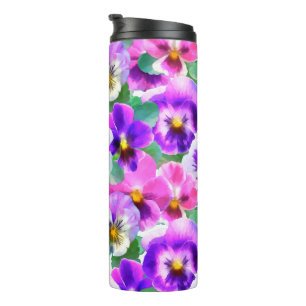 Farbenfrohe Violetten Pansy Blume Muster Thermosbecher