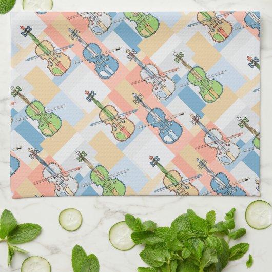 Farbenfrohe Violinblöcke Geschirrtuch (Gefaltet)