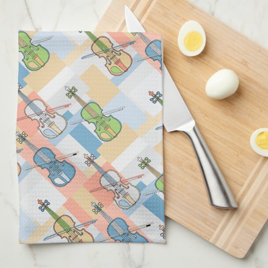 Farbenfrohe Violinblöcke Geschirrtuch (Viertel Falte)