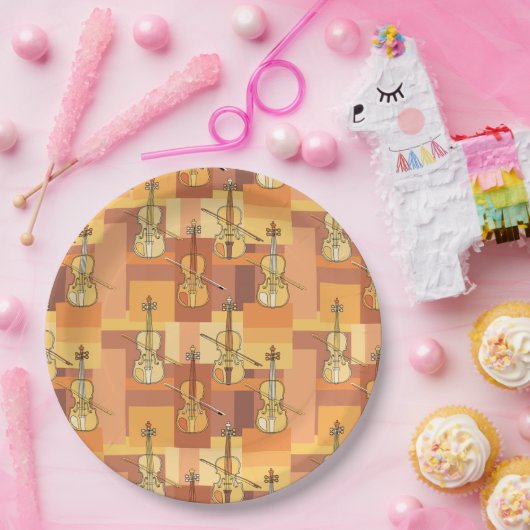 Farbenfrohe Violinblöcke Pappteller (Party)