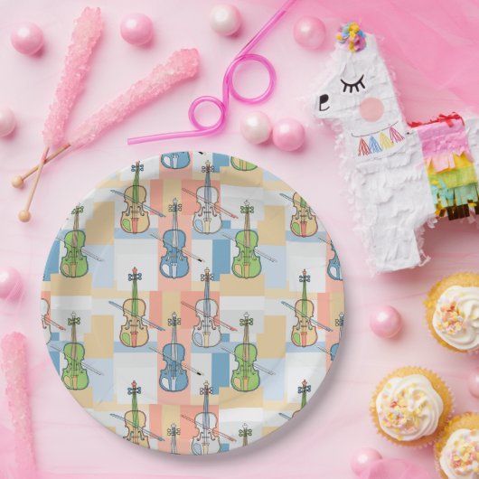 Farbenfrohe Violinblöcke Pappteller (Party)