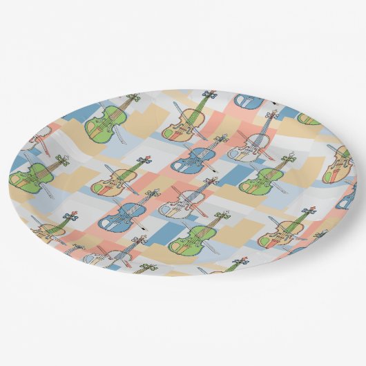 Farbenfrohe Violinblöcke Pappteller (Schrägansicht)