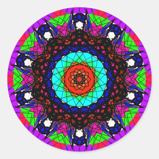 Farbenfrohe Visionary Mandala Runder Aufkleber (Vorderseite)
