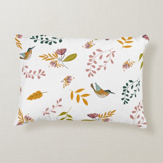 Farbenfrohe Vögel auf blumengeschmücktem Hintergru Dekokissen (Rückseite)