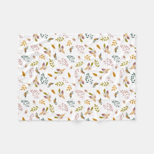 Farbenfrohe Vögel auf blumengeschmücktem Hintergru Fleecedecke (Vorderseite (Horizontal))