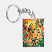 Farbenfrohe Vögel auf Branchen Sommerzeit Schlüsselanhänger (Vorderseite links)