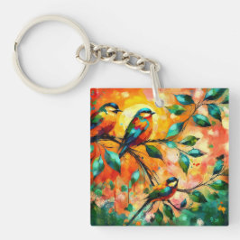 Farbenfrohe Vögel auf Branchen Sommerzeit Schlüsselanhänger