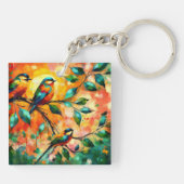 Farbenfrohe Vögel auf Branchen Sommerzeit Schlüsselanhänger (Rückseite)