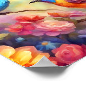 Farbenfrohe Vögel auf dem Zweig Rosa Blaue Vögel 9 Poster (Ecke)