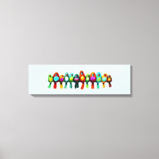 Farbenfrohe Vögel auf Draht Leinwanddruck (Vorderseite)