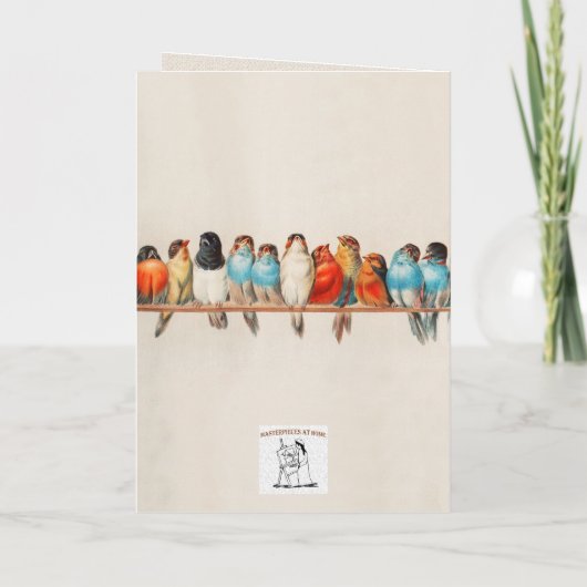 Farbenfrohe Vögel auf einem Zweig Glückwunsch Karte (Rückseite)