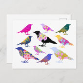 Farbenfrohe Vögel Blume Blätter Chic Floral Animal Postkarte (Vorne/Hinten)