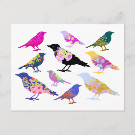 Farbenfrohe Vögel Blume Blätter Chic Floral Animal Postkarte