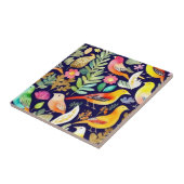 Farbenfrohe Vögel Blumenmuster blaue Dekoration Fliese (Seite)