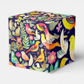 Farbenfrohe Vögel Blumenmuster blaue Dekoration Geschenkschachtel (Rückseite)