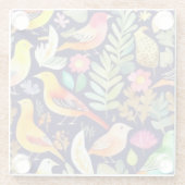 Farbenfrohe Vögel Blumenmuster blaue Dekoration Glasuntersetzer (Rückseite)