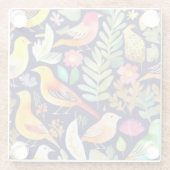 Farbenfrohe Vögel Blumenmuster blaue Dekoration Glasuntersetzer (Rückseite)