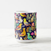 Farbenfrohe Vögel Blumenmuster blaue Dekoration Kaffeetasse (Mittel)