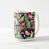 Farbenfrohe Vögel Blumenmuster blaue Dekoration Kaffeetasse (VorderseiteRechts)