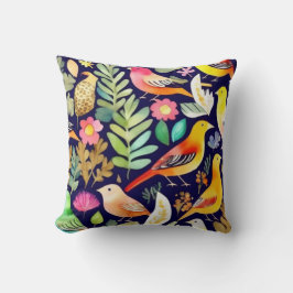 Farbenfrohe Vögel Blumenmuster blaue Dekoration Kissen