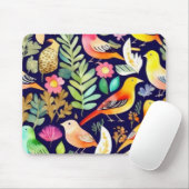 Farbenfrohe Vögel Blumenmuster blaue Dekoration Mousepad (Mit Mouse)