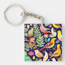 Farbenfrohe Vögel Blumenmuster blaue Dekoration