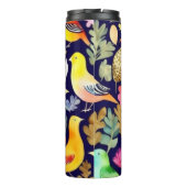 Farbenfrohe Vögel Blumenmuster blaue Dekoration Thermosbecher (Rückseite)
