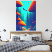 Farbenfrohe Vögel, die über den Wald fliegen Leinwanddruck (Insitu (Schlafzimmer))