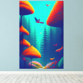 Farbenfrohe Vögel, die über den Wald fliegen Leinwanddruck (Insitu (Holzboden))