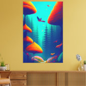 Farbenfrohe Vögel, die über den Wald fliegen Leinwanddruck (Insitu (Wohnzimmer))