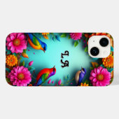 Farbenfrohe Vögel, die von lebhaften Blume beherrs Case-Mate iPhone Hülle (Rückseite (Horizontal))