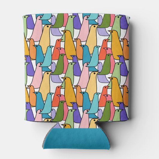 Farbenfrohe Vögel Dosenkühler (Rückseite)