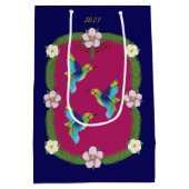 Farbenfrohe Vögel. Dunkelblau Mittlere Geschenktüte (Rückseite)