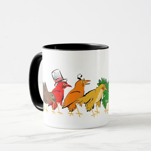 Farbenfrohe Vögel einer Feder Tasse (Vorderseite Links)