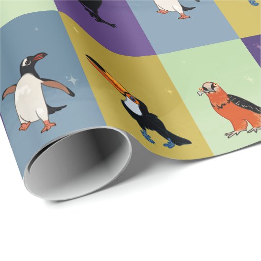 Farbenfrohe Vögel Geschenkpapier (Rolleneckpunkt)