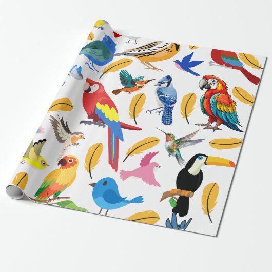 Farbenfrohe Vögel Geschenkpapier (Ungerollt)