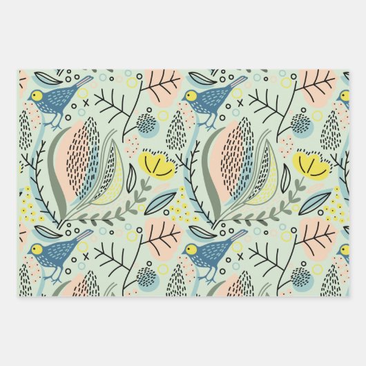 Farbenfrohe Vögel Geschenkwrake Geschenkpapier Set (Vorderseite)