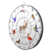 Farbenfrohe Vögel, Hirsche und Eichhörnchen auf We Dartscheibe (Vorderseite rechts)