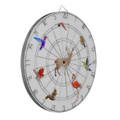 Farbenfrohe Vögel, Hirsche und Eichhörnchen auf We Dartscheibe (Vorderseite Links)