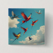 Farbenfrohe Vögel im blauen Himmel Button (Vorderseite)