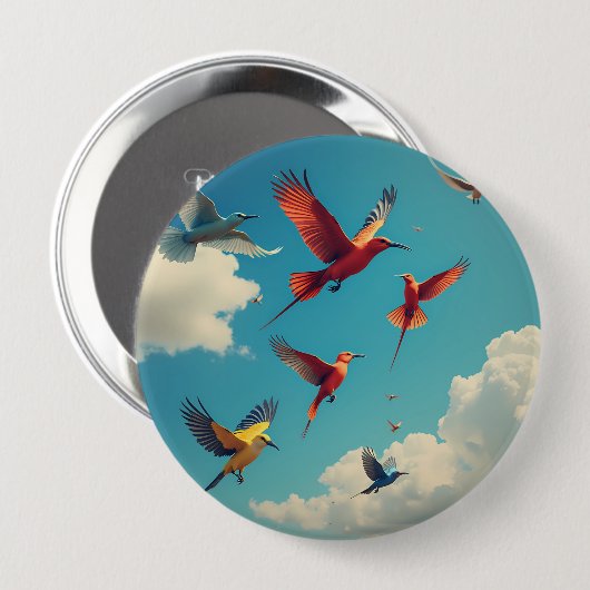 Farbenfrohe Vögel im blauen Himmel Button (Vorne & Hinten)