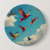 Farbenfrohe Vögel im blauen Himmel Button (Vorderseite)