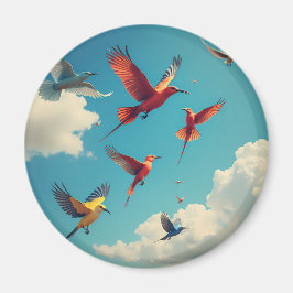 Farbenfrohe Vögel im blauen Himmel Magnet