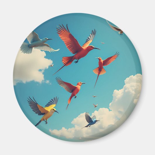 Farbenfrohe Vögel im blauen Himmel Magnet (Vorne)