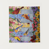 Farbenfrohe Vögel im Blumengarten Wandteppich (Vorderseite)